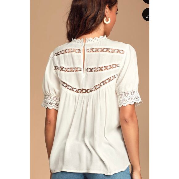 Lulus White Short Sleeve Romantic Lace Crotchet Top Size XS‎ New Style T15498 - Picture 9 of 13